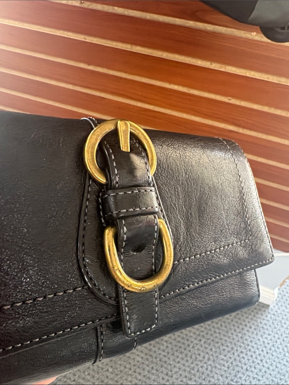 Coach Black Leather Wallet with Legacy Stripe interior - Picture 4 of 9
